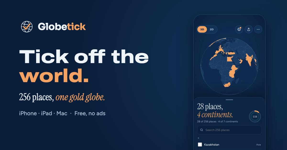 Globetick: tick off the world. A travel map for iPhone, iPad and Mac